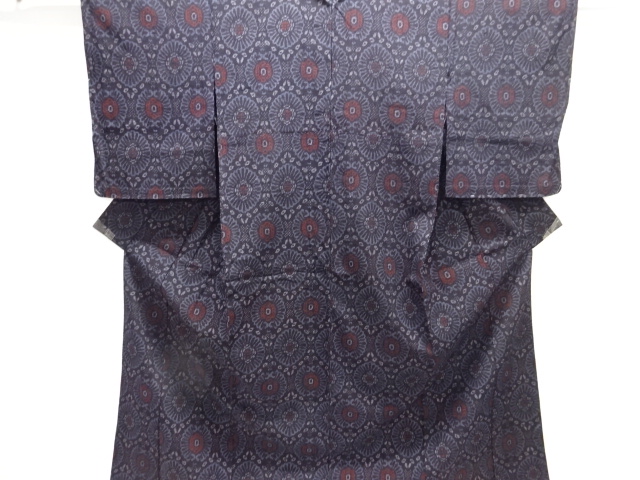 花模様織り出し手織り真綿小千谷紬単衣着物